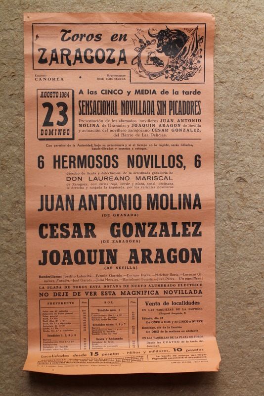 Cartel de toros de Zaragoza. 23 de agosto de 1964.