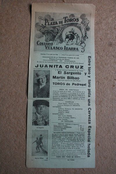 Cartel de toros de Coliseo Velasco Ibarra. 15 de julio de 1945. 