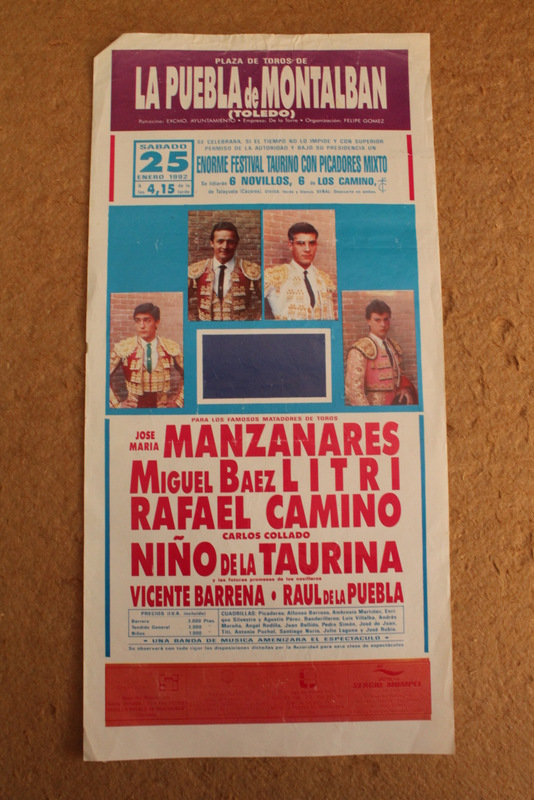 Cartel de toros de La Puebla de Montalbán. 25 de enero de 1992. 
