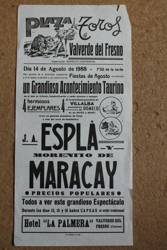 Cartel de toros de Valverde del Fresno. 14 de agosto de 1988.