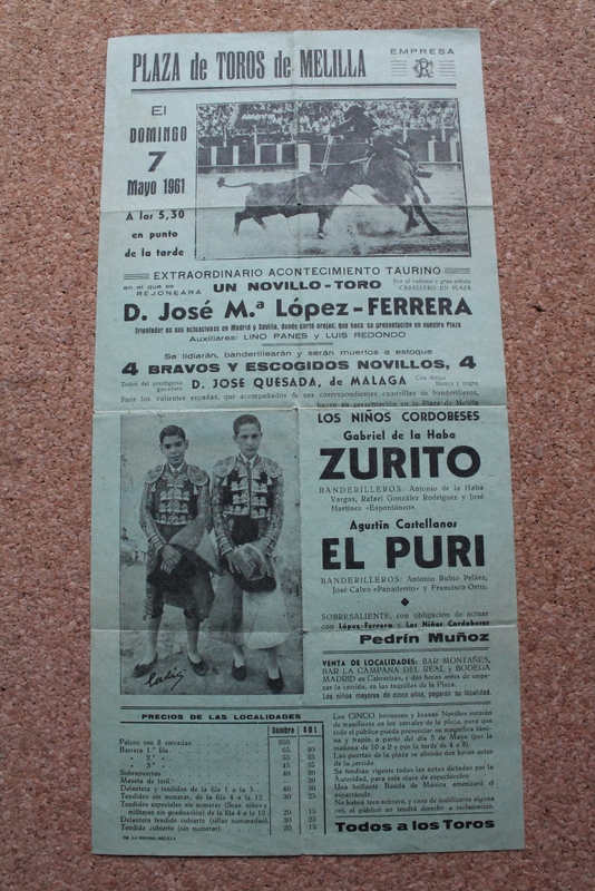 Cartel de toros de Melilla. 7 de mayo de 1961.