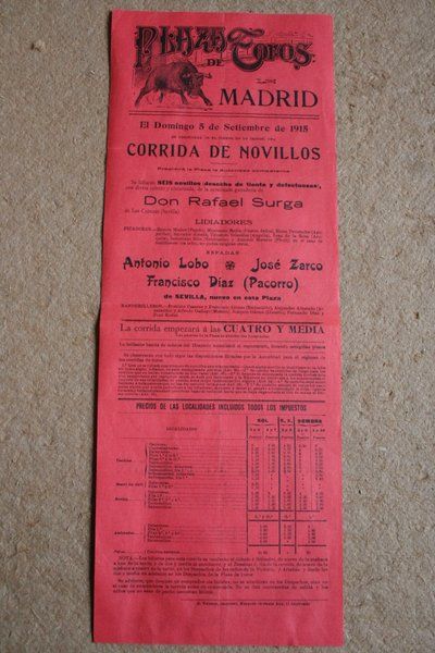 Cartel de toros de Madrid. 5 de septiembre de 1915.