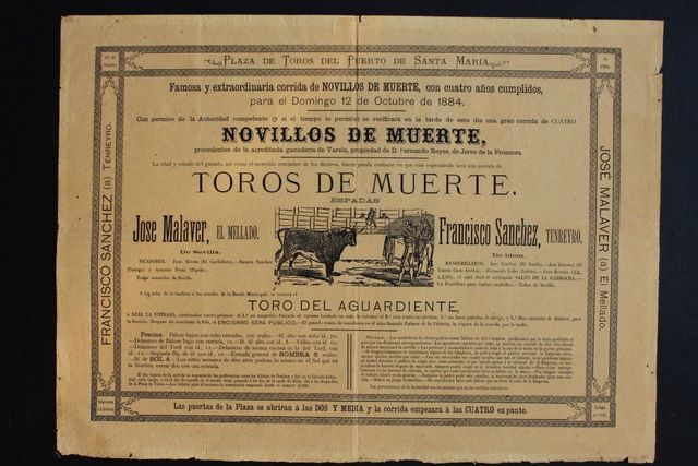Cartel de toros del Puerto de Santa María. 12 de octubre de 1884.