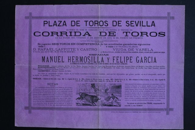 Cartel de toros de  Sevilla. 15 de agosto de 1879.