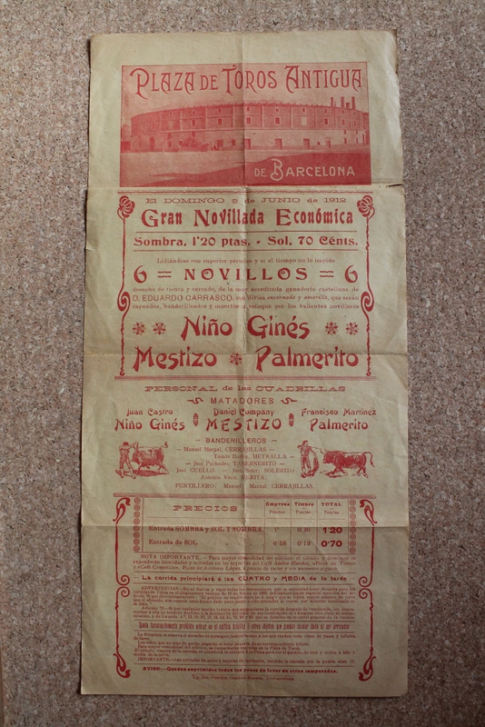 Cartel de toros de Barcelona. 9 de junio de 1912.