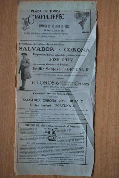 Cartel de toros de México. Chapultepec. 1923.