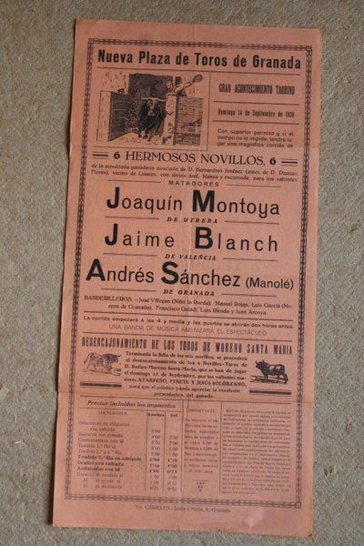 Cartel de toros de Granada. 14 de septiembre de 1930.