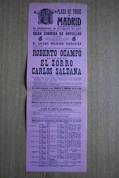 Cartel de toros de Madrid. 1957.
