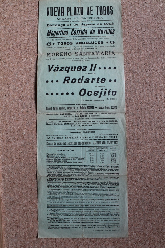 Cartel de toros de Barcelona. 11 de agosto de 1912. 