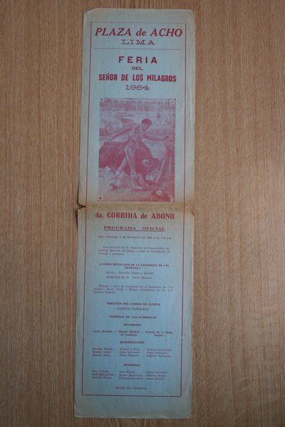 Cartel de toros de Acho. Lima. 1964.
