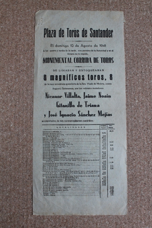 Cartel de toros de Santander. 20 de agosto de 1943.
