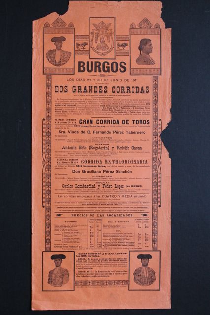 Cartel de toros de Burgos. 29 y 30 de junio de 1911.