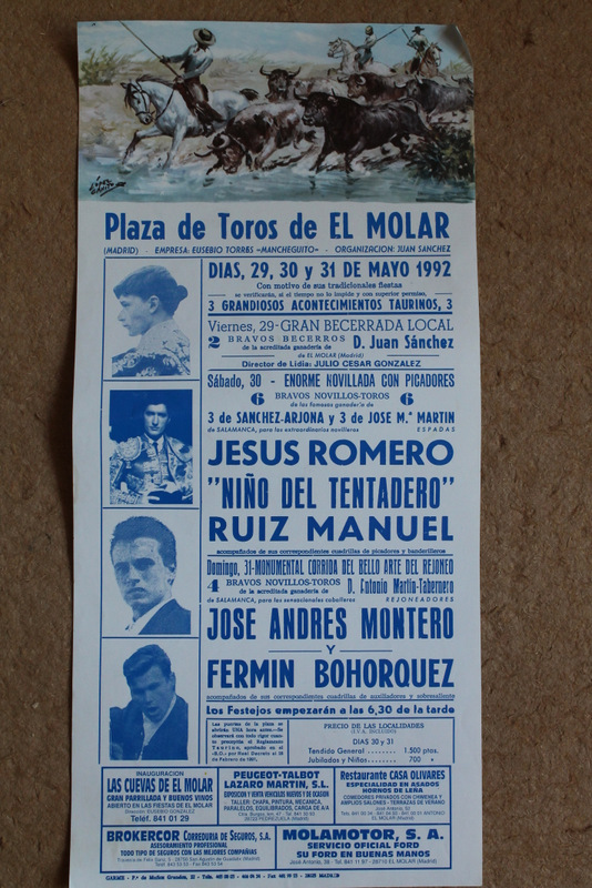 Cartel de toros de El Molar. 29, 30 y 31 de mayo de 1992.