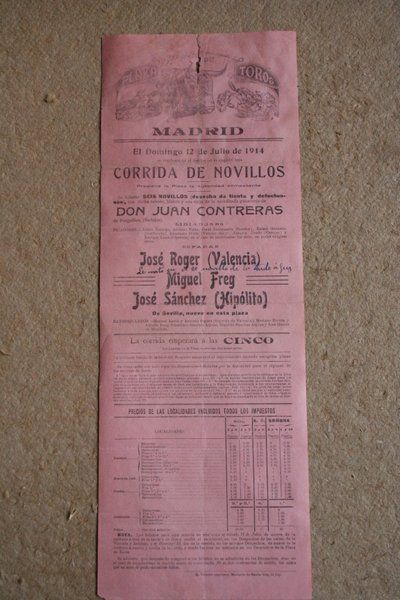 Cartel de toros de Madrid. 12 de julio de 1914. 