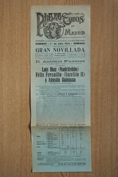 Cartel de toros de Madrid.