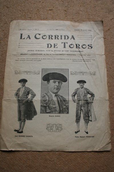 Corrida de Toros (La). Journal bi-mensuel pour la défense de l\'art tauromachique. Nº 1, 16 avril 1922.