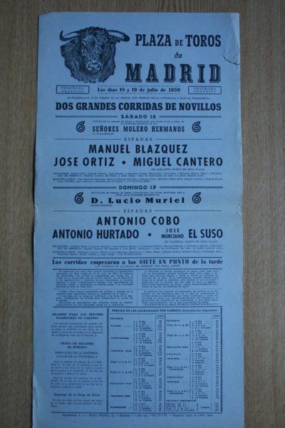 Cartel de toros de Madrid. 1959.