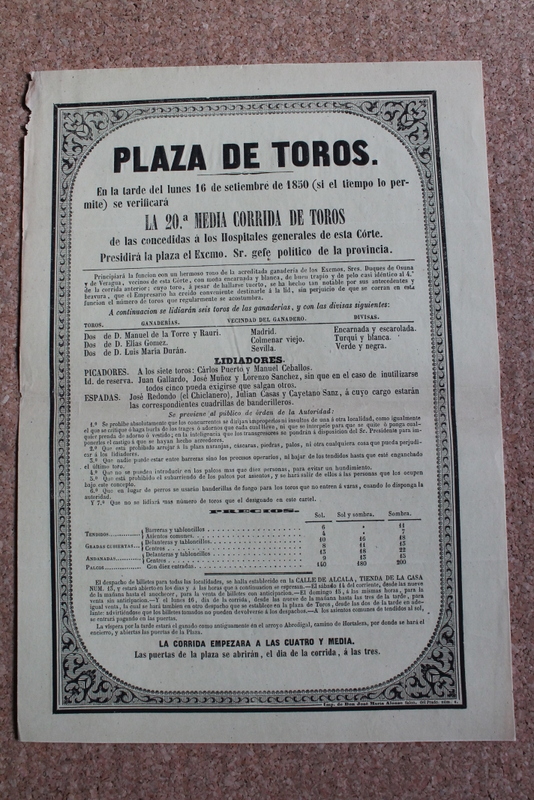 Cartel de toros de 16 de septiembre de 1850.