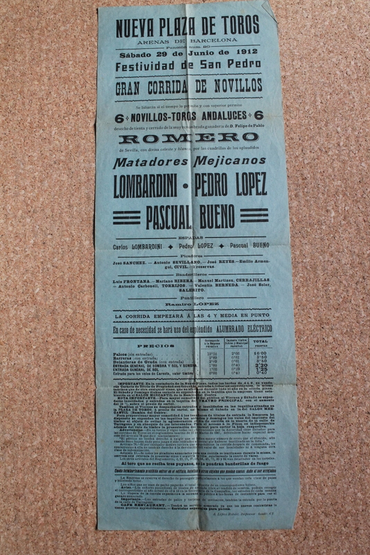 Cartel de toros de Barcelona. 29 de junio de 1912.