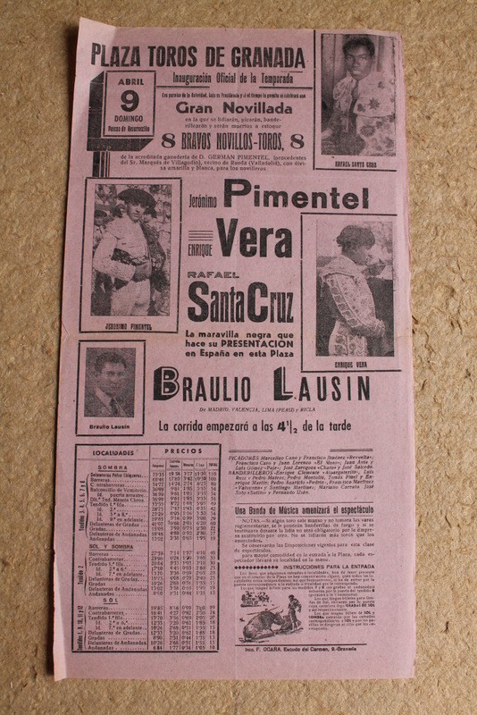 Cartel de toros de Granada. 9 de abril. Inauguración Oficial de la Temporada.