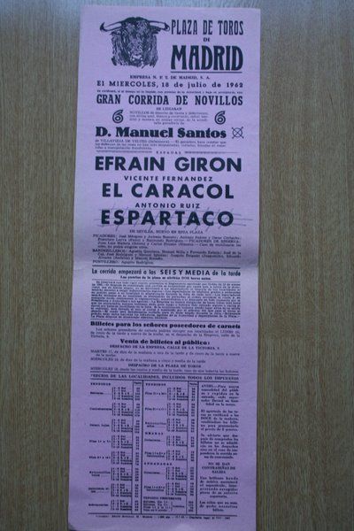 Cartel de toros de Madrid. 1962.