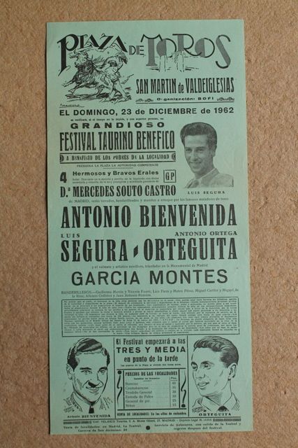 Cartel de toros de San Martín de Valdeiglesias. 23 de diciembre de 1962.