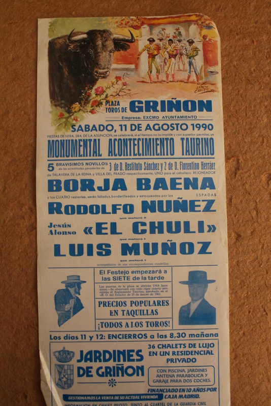 Cartel de toros de Griñón. 11 de agosto de 1990. 