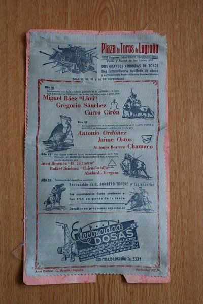 Cartel de toros de Logroño. Fiestas de San Mateo 1957.