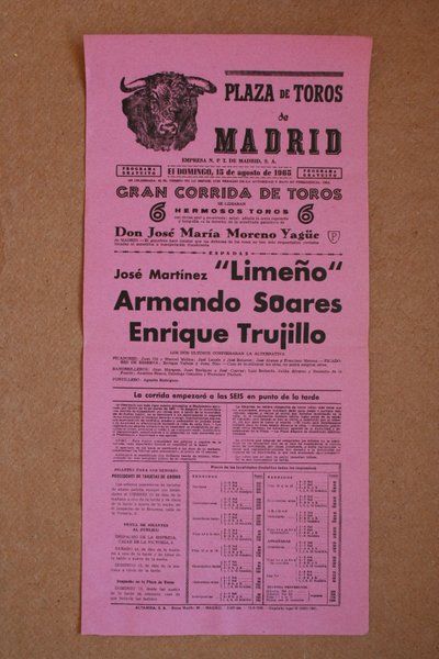 Cartel de toros de Madrid. 15 de agosto de 1965.