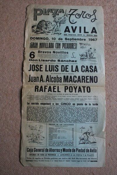 Cartel de toros de Ávila. 10 de septiembre de 1967. 