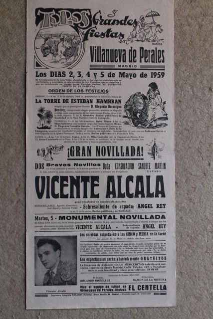 Cartel de toros de Villanueva de Perales. 2, 3, 4 y 5 de mayo de 1959.