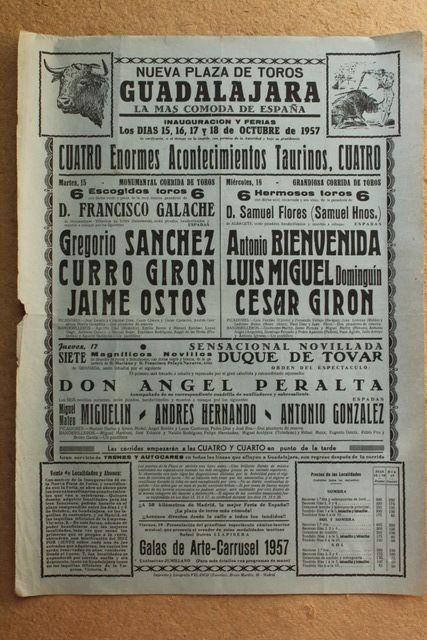 Cartel de toros de Guadalajara. 15 al 17 de octubre de 1957.