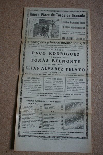 Cartel de toros de Granada. 5 de octubre de 1930.
