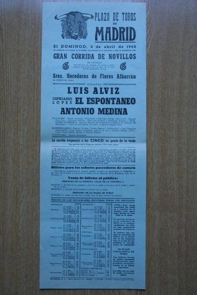 Cartel de toros de Madrid. 1962.