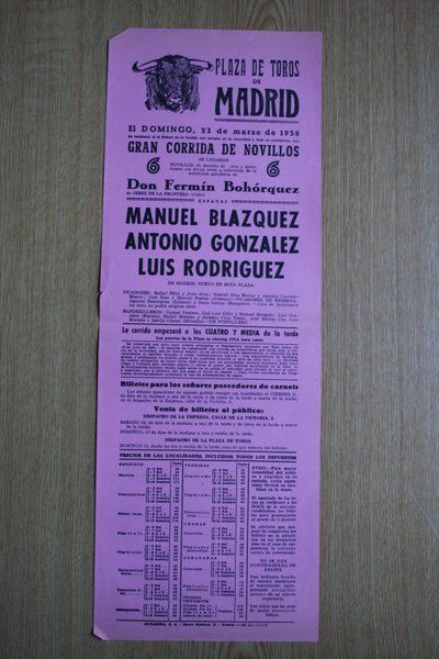 Cartel de toros de Madrid. 1958.