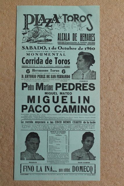 Cartel de toros de Alcalá de Henares. 1 de octubre de 1960. 