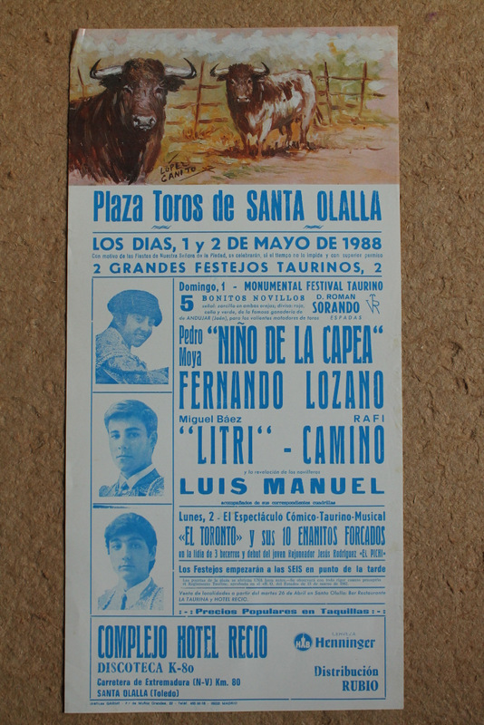 Cartel de toros de Santa Olalla. 1 y 2 de mayo de 1988.