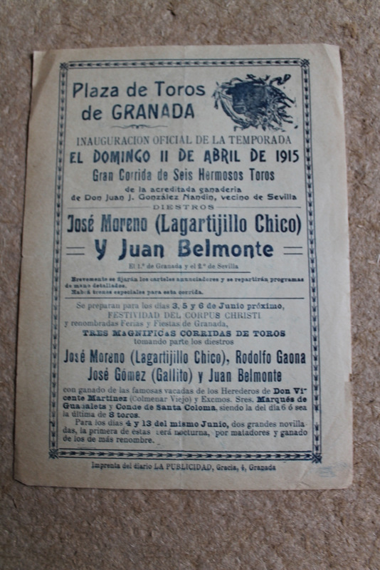 Cartel de toros de Granada. Gran acontecimiento taurino organizado por Francisco posada a beneficio del infortunado Luis Montero. 21 de octubre.