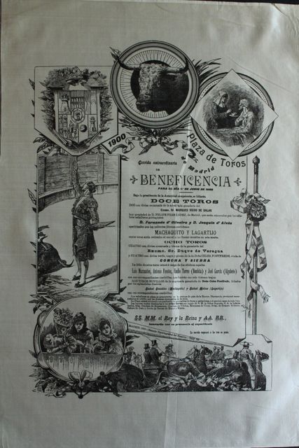 Cartel de toros de Madrid. 1 de junio de 1900. Corrida extraordinaria de Beneficencia.