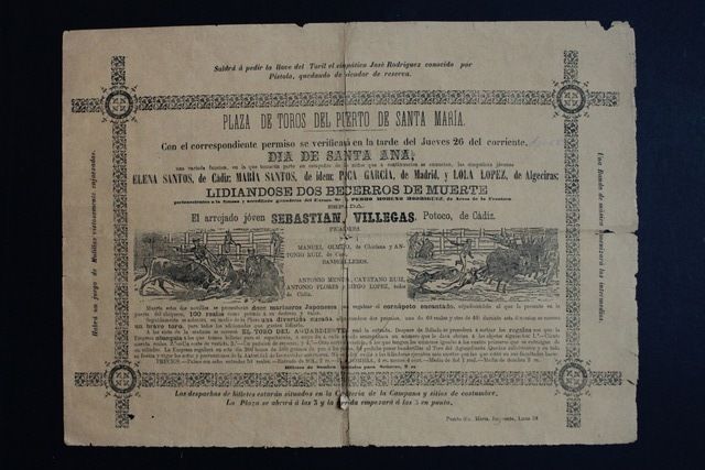 Cartel de toros del Puerto de Santa María. 26 de agosto de 1885.
