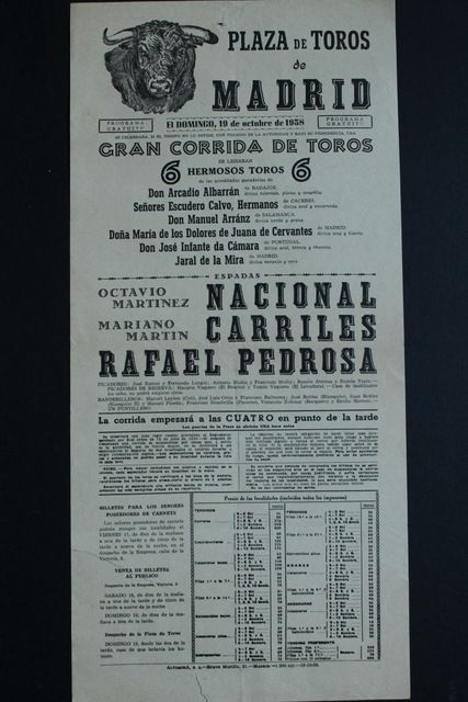 Cartel de toros de Madrid. Domingo, 19 de octubre de 1958.