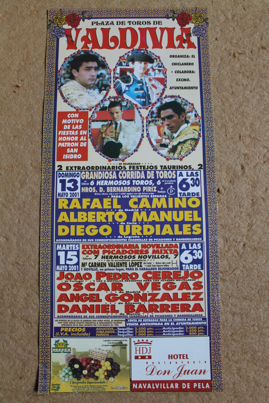 Cartel de toros de Valdivia. 13 y 15 de mayo de 2001. 