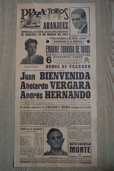 Cartel de toros de Aranjuez. 1963.