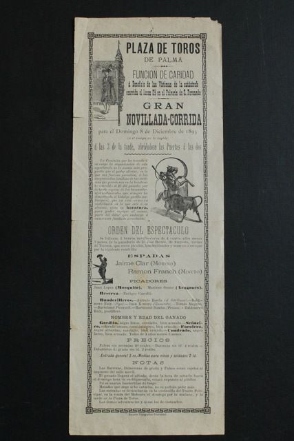Cartel de toros de Palma. 8 de diciembre de 1895. 