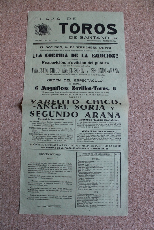 Cartel de toros de Santander. 14 de septiembre de 1941.