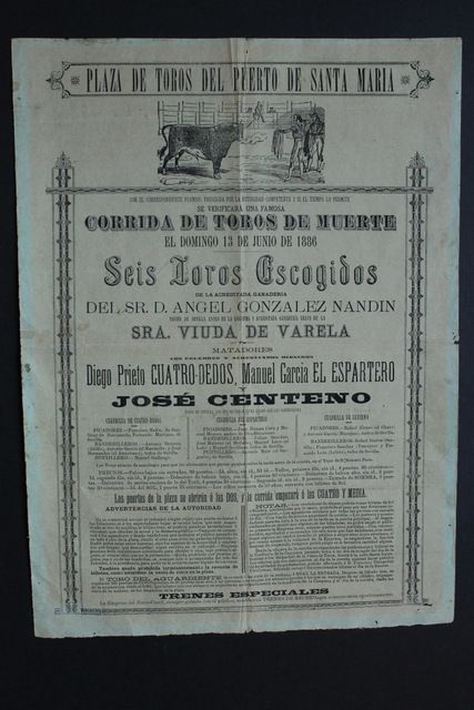 Cartel de toros del Puerto de Santa María. 13 de junio de 1886.