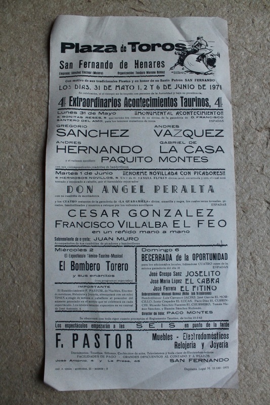 Cartel de toros de San Fernando de Henares. 31 de mayo y 1, 2 y 6 de junio de 1971.