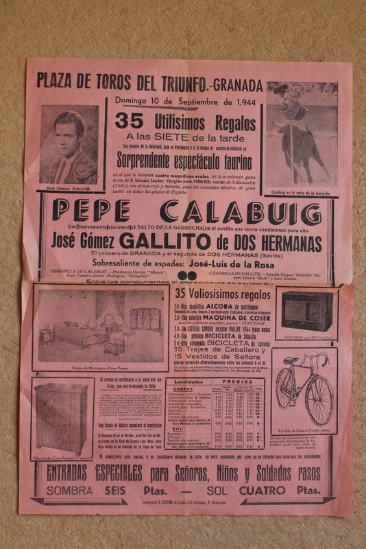 Cartel de toros de Granada. 10 de septiembre de 1944.