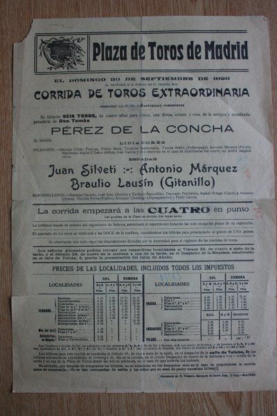 Cartel de toros de Madrid. 1923.