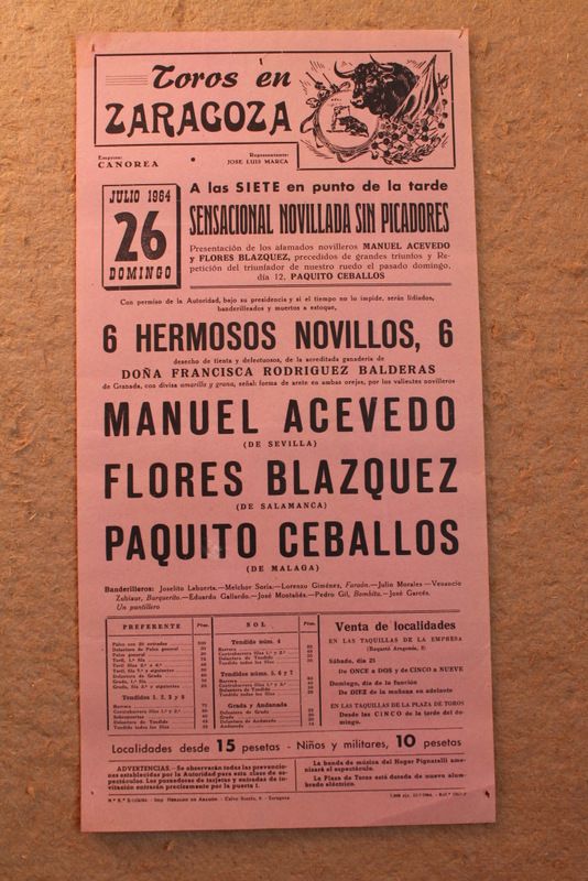 Cartel de toros de Zaragoza. 26 de julio de 1964.